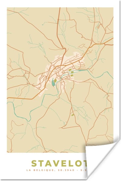 Poster Stavelot - België - Kaart - Stadskaart - Plattegrond - 120x180 cm XXL