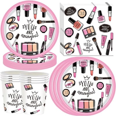 Make-up Feestservies Set voor Meisjes – 60 Delig Wegwerpservies voor Verjaardag en Feestdecoratie