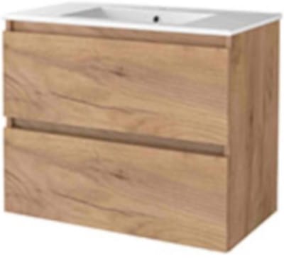 Basic-Line Start 46 Badkamermeubelset - 80 x 46 cm - Greeploos - 2 Lades - Keramische Wastafel - 1 Kraangat - Whisky Oak