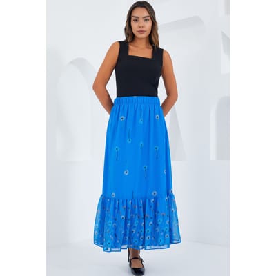 Geprinte Maxi Rok met Bloemenmotief
