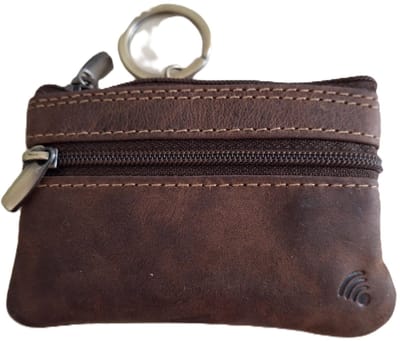 Oi Hunter bruine leren Sleuteletui small / 2 stuks / klein sleutelbeursje / sleutelhoesje 3 ritjes / soepel kleingeld buideltje met sleutelring / bruin leer / 665H