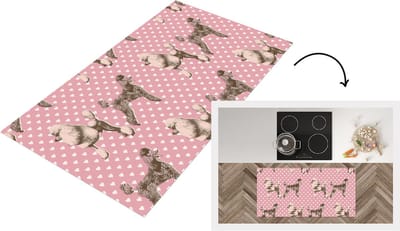 Keukenloper - Loper keuken - Hart - Poedel - Patroon - 120x60 cm - Keukenloper vinyl