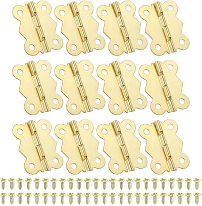 Kleine juwelendoos scharnieren 1-5/8 inch, 12 stuks 90-graden mini vlinderscharnieren sieradendoos hardware met 48 schroeven voor kast houten kist lade ambacht, goud