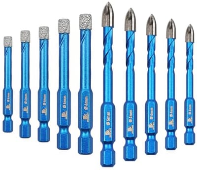 Diamantboor Set voor Metselwerk en Keramische Tegels - 10 Stuks 1/4 Inch Gatenzaag voor Graniet en Marmer