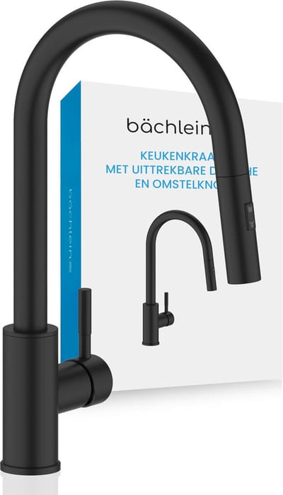 Bächlein Keukenkraan Kocuso 360 graden draaibaar (mat zwart) - Eenhendel keukenkraan van roestvrij staal met uittrekbare slang en sproeier met omschakelknop, kraan voor de keuken
