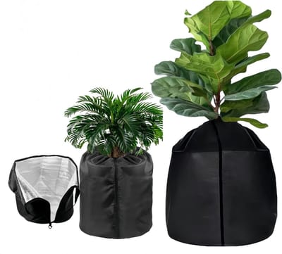Winterbeschermingszak 50 x 45 cm met trekkoord voor potplanten, vorstbescherming, thermische potbescherming en plantenbescherming in zwart