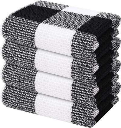 100% Katoenen Wafelweefsel Keukenhanddoeken - Zachte en Absorberende Theedoeken voor Drogen - 4-Pack