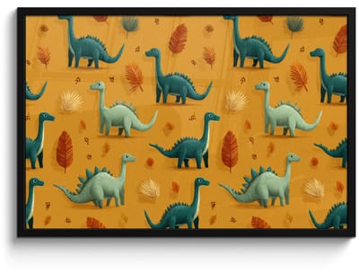 Poster in lijst - Fotolijst 90x60 cm - Posters - Dinosaurussen - Stekels - Herfstbladeren - Bruin - Posterlijst zwart - Decoratie - Wanddecoratie woonkamer - Muurdecoratie slaapkamer