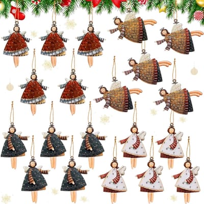 20 Houten Engeltjes Kerstboomhangers Set Decoratie