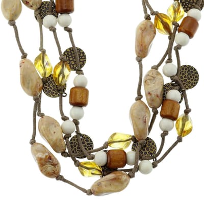 Behave - Ketting met meerdere lagen van touw en bruine stenen kralen - Modeaccessoire voor boho-chic looks