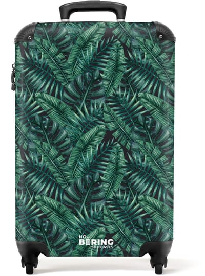 NoBoringSuitcases.com - Koffer - Palm bladeren monstera donker patroon - Past binnen 55x40x20 cm en 55x35x25 cm - Trolley handbagage - Valiezen met wieltjes volwassenen - Reiskoffer op wielen - Rolkoffer lichtgewicht