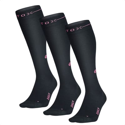 STOX Energy Socks Merino Everyday Sokken Dames - 3 Pack - Compressiekousen - Zwart / Fuchsia - Merino Wol Compressie Sokken - Naadloos - Steunkousen - Maat: 36-38 (3 paar)
