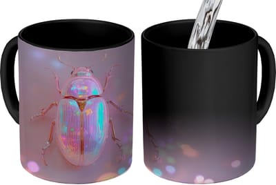Magische Mok - Foto op Warmte Mokken - Koffiemok - Kever - Metallic - Lichteffect - Roze - Magic Mok - Beker - 350 ML - Theemok