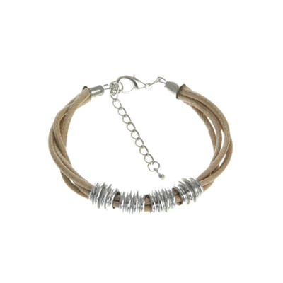 Behave - Armband - bruin met kralen zilverkleur - casual chique - 18 cm
