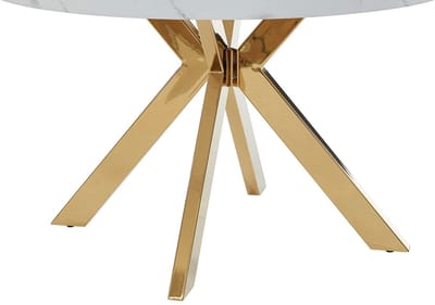 Vente-unique Set tafel KOMONI + 4 stoelen GULSUN - Wit marmereffect en beige