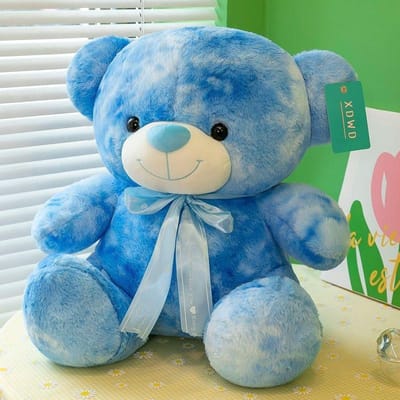 Blauwe Tie-Dye Teddybeer Pluche Speelgoed Schattig Knuffeldier Pop Met Strik Zacht Pluizig Kussen Cadeau Voor Kinderen Vriendin Huisdecoratie 25cm