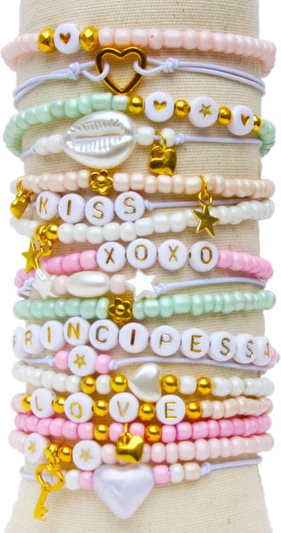 Principessa sieradenpakket voor armbanden – Pastelkleuren – 660 onderdelen – Glas, Acryl, Metaal – Rol elastiek