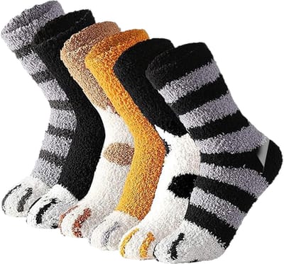 Dailygoods- Kattenklauwsokken - 6 Paar - Warm/koraal fleece - Comfortabel/ademend - Schattig kattenpootontwerp - Perfect voor loungen - Sokken