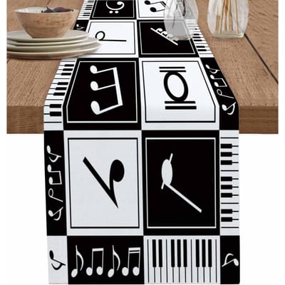 Muzieknoot Zwart-witte Steken Linnen Tafel Runner Commode Sjaal Boerderij Keuken Eettafel Runner Feestdecoratie 150x33cm