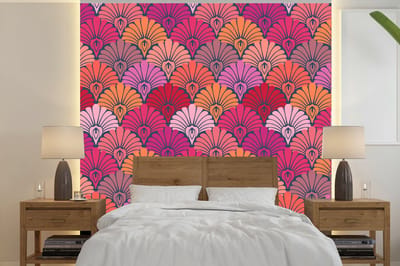 Behang - Fotobehang Patronen - Art Deco - Roze - Bloemen - Breedte 240 cm x hoogte 240 cm