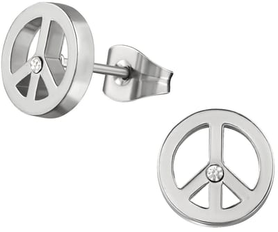 CS Joy - peace oorbellen - Chirurgisch staal - 9 mm - ronde oorknoppen - kristal