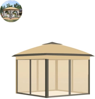 Partytent opvouwbaar - Paviljoen - 3 x 3 m - Easy up - Waterdicht - met Zijwanden - Weerbestendig - Beige