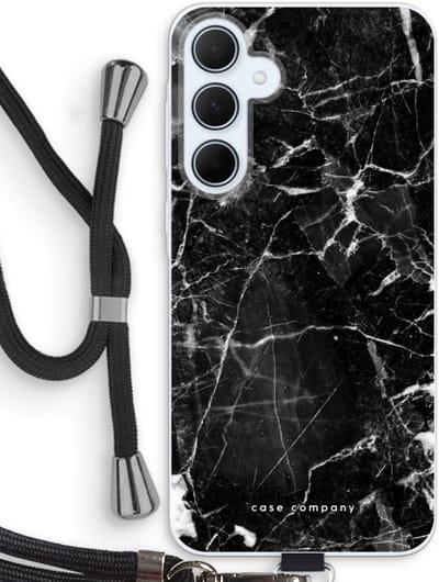 Case Company® - Hoesje met koord geschikt voor Samsung Galaxy A35 hoesje met Koord - Zwart Marmer - Telefoonhoesje met Zwart Koord - Bescherming aan alle Kanten en Over de Schermrand
