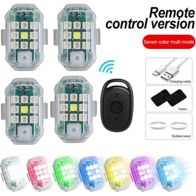 Lumière stroboscopique LED, lampe d'avertissement Anti-collision, indicateur Flash pour voiture, moto, vélo, Drone, Scooter, feu arrière, télécommande sans fil 2.4G 4Pcs