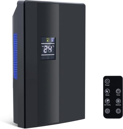 Deshumidificateur - Elektrische Luchtontvochtiger - 2000 Ml Luchtontvochtiger - Voor Kelder, Slaapkamer, Huis - Met Afstandsbediening - 24-Uurs Timer - UV-Reiniging - Slaapmodus - Zwart