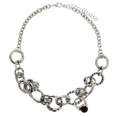 Behave - Zilverkleurige ketting met paarse stenen - 38 cm + verlengkettinkje
