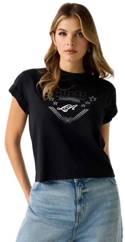Guess Stars T-shirt Met Korte Mouwen Zwart S Vrouw