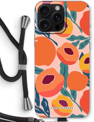 Case Company® - Hoesje met koord geschikt voor iPhone 16 Pro Max hoesje met Koord - Perzik - Telefoonhoesje met Zwart Koord - Bescherming aan alle Kanten en Over de Schermrand