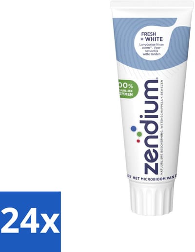 24 x Zendium - Tandpasta - Fresh+ White - 75 ml - Tandpasta - Frisse Adem - Witte Tanden - Enzymen - Fluoride