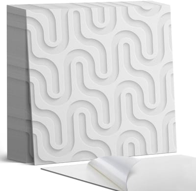 Coloray Plaktegels - Golven in 3D-lagen Zelfklevende Tegels - 20 cm x 20 cm - Wit Plaktegels - 20 stuks - Vierkant PVC Tegels - Plaktegels Badkamer - Plaktegels Vloer - Vinyl Tegels - Wandtegel Zelfklevend