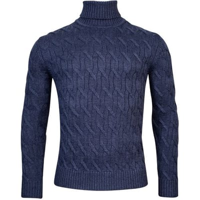 Thomas Maine Trui High Neck Allover Cable Knit Indigo / male
