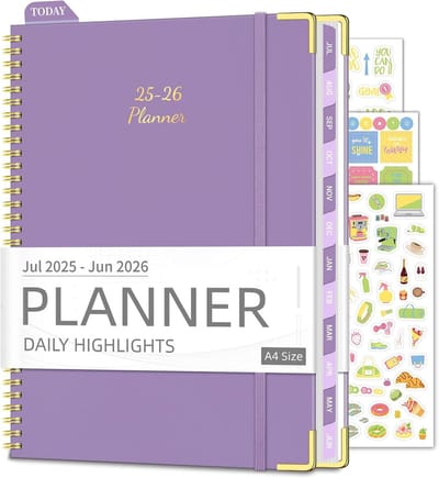 Dagplanner 2025-2026 - Agenda Weekplanner - Organiseer Je Leven - Verticale Kolom Weergave - 8.5 x 11 Inch - Paars