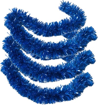 Kerstslingers - 3x stuks - glitter blauw - folie lametta - 180 x 12 cm - extra brede slinger/kerstboom versiering