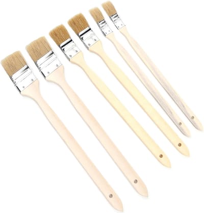 6 stuks radiatorkwasten, hoekkwast, lazuurkwast, hoogwaardige lakkwast, schilderkwast, zuiver uit borstelharen, 3 maten, houten kwast voor het reinigen van gereedschapsmachines en lakken, wit