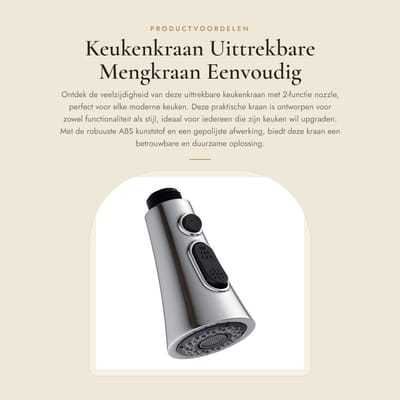 Dailygoods- Keukenkraan met Uittrekbare Uitloop - 2-Functie Sproeikop - Robuust ABS Kunststof - Eenvoudig te Installeren - Waterbesparend - Keukensproeier