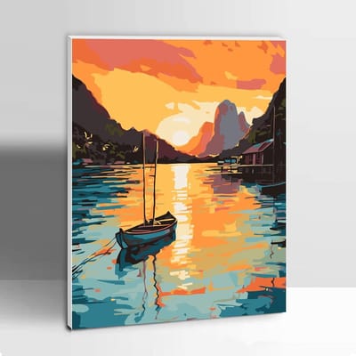 Paint by Numbers Kit voor Volwassenen en Kinderen - Schilderen op Nummer met Acrylverf en Penselen voor Wanddecoratie, 30x40cm Zonsopgang Landschap (met Houten Lijst) - Vanaf 9 Jaar
