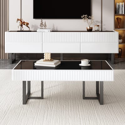 Moderne koffietafel en tv-meubelcombinatie - zwart-wit gestreept opbergmeubelset - luxe woonkamermeubilair
