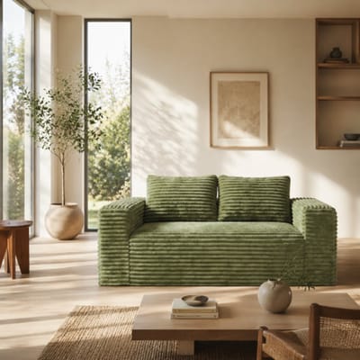 Lover sofa - Corduroy groene vloerbank - Schuimcomfort - Compacte bank - Frameloze diepe zitbank, geen montage nodig - Moderne stijl
