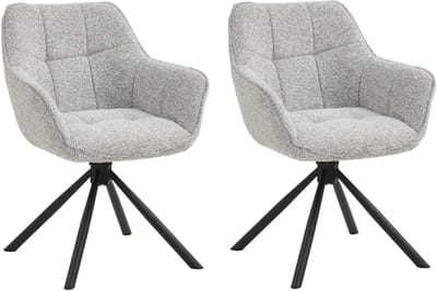 Eetkamerstoelen – Vergaderstoelen – Stoelen – Draaibaar – Met Armleuning – Set van 2 – Lichtgrijs – Comfortabele Stoelen met Zwarte Metalen Poten – Moderne Design Stoelen voor Eetkamer en Kantoor