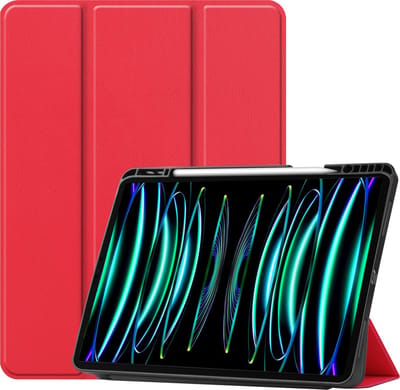 Hoesje Geschikt voor Apple iPad Pro (2022) - 11 inch - 4e generatie - Dun & Stevig - Trifold Bookcase - Hard Cover Case - Met Uitsparing Geschikt voor Apple Pencil - Hardcover Book - Tablet Hoes - Rood