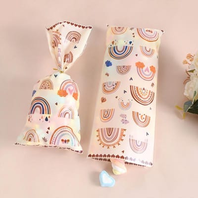 50 stuks Boho Regenboog Plastic Cadeauzakjes Snoep Koekjes Verpakking Traktatiezak Bruiloft Verjaardagsfeest Decoratie Douchebenodigdheden