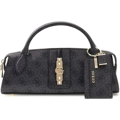 GUESS handtas schoudertas Yvonne Logo Mini Satchel Coal Logo donkergrijs