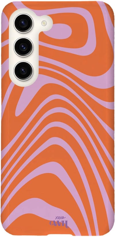 xoxo Wildhearts Boogie Wonderland Orange - Single Layer hoesje geschikt voor Samsung Galaxy S23 - Siliconen hoesje met print - Backcover hardcase - Hard cover - Golvend patroon - Oranje / Paars