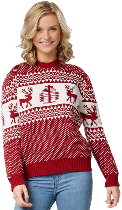 dressforfun - Kersttrui Winterwonderland rood-wit voor vrouwen M - verkleedkleding kostuum halloween verkleden feestkleding carnavalskleding carnaval feestkledij partykleding - 303356