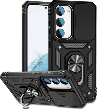 Coverup Hoesje - Geschikt voor Samsung Galaxy S23 Hoesje - Coverup Armor Ring Kickstand Back Cover met Camera Shield - Zwart