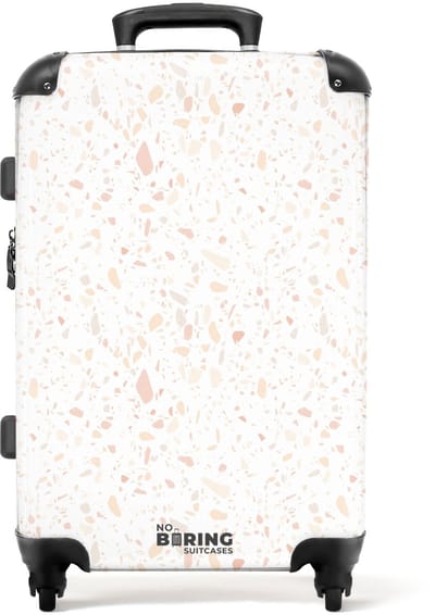 NoBoringSuitcases.com - Grote koffer - Terrazzo patroon perzik - Kinderkoffer geschikt voor jongen en meisjes - Reiskoffer met 4 wielen - Trolley op wieltjes - Rolkoffer groot kinderen - 72 liter - Ruimbagage valies 20kg